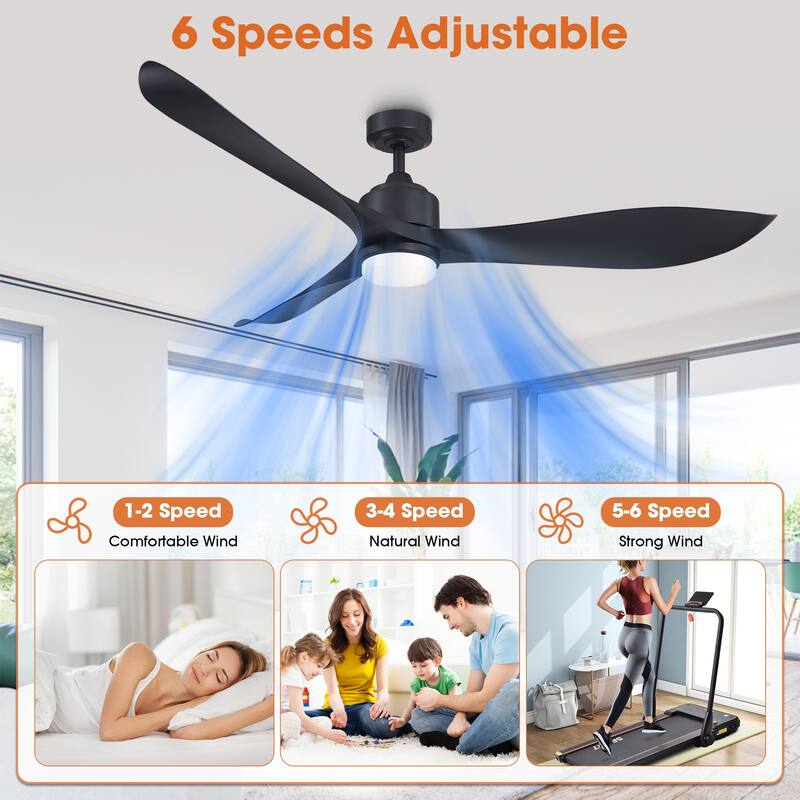 66" Classic Black/ Brown ABS Propeller LED Ceiling Fan with Light and Remote