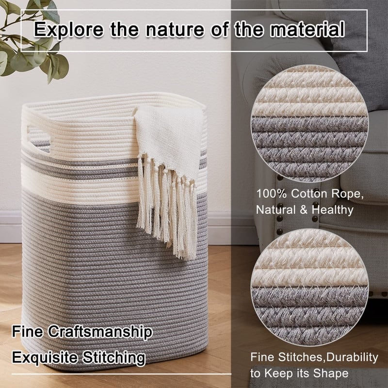 Laundry Hamper-Laundry Basket,Tall Cotton Storage Basket with Handles - 16*13*22