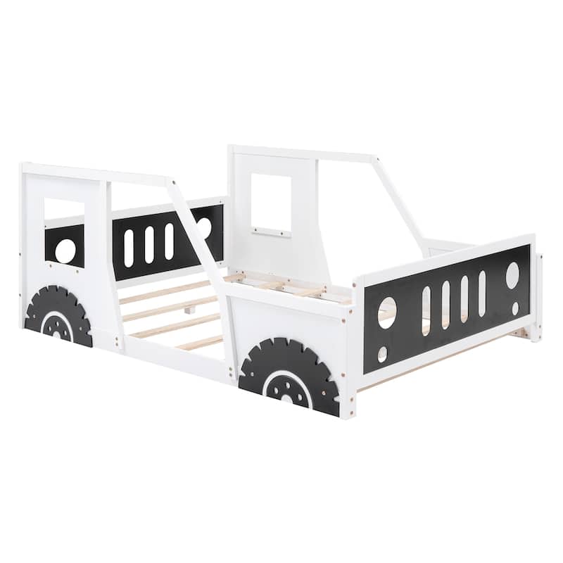Full Size Classic Car-Shaped Platform bed with Wheels,White