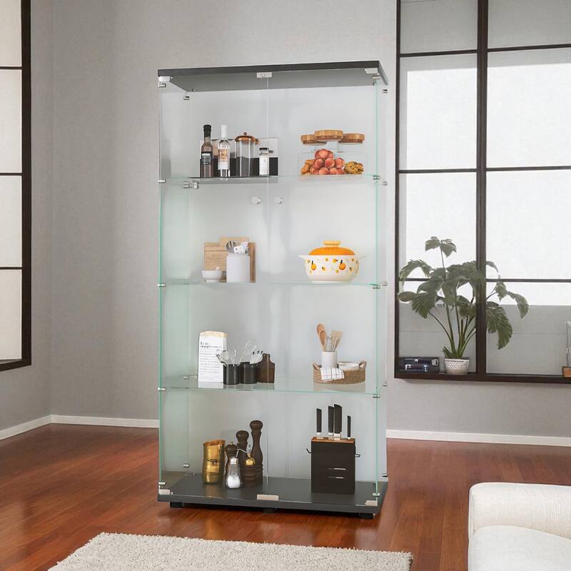 4 Shelves Glass Display Cabinet Door Curio Bookshelf for Home,Office