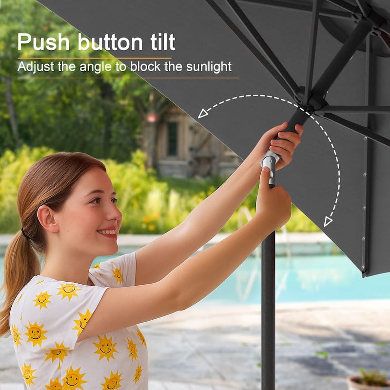 LIVOOSUN 10x6.5ft Steel Solar-Powered LED Patio Umbrella,w/Crank Tilt