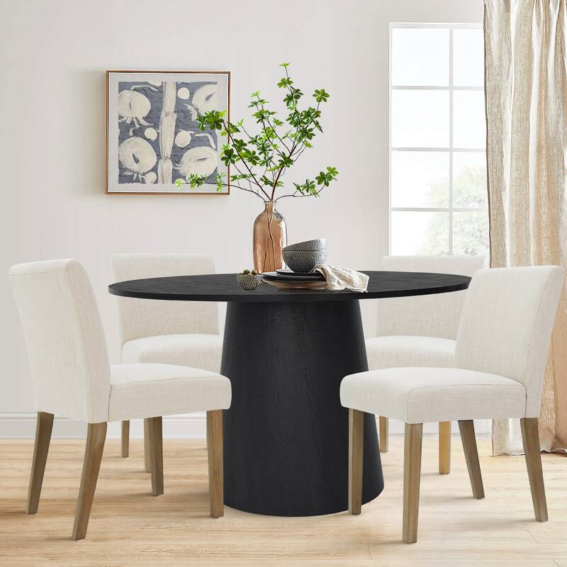 Round 46" Pedestal Dining Table Set with Upholstered Chairs for 4 - Cream