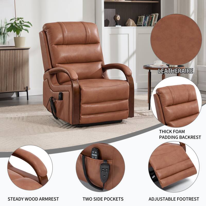 Dual Motor Power Lift Recliner with Heat Massage and Solid Wood Armrests