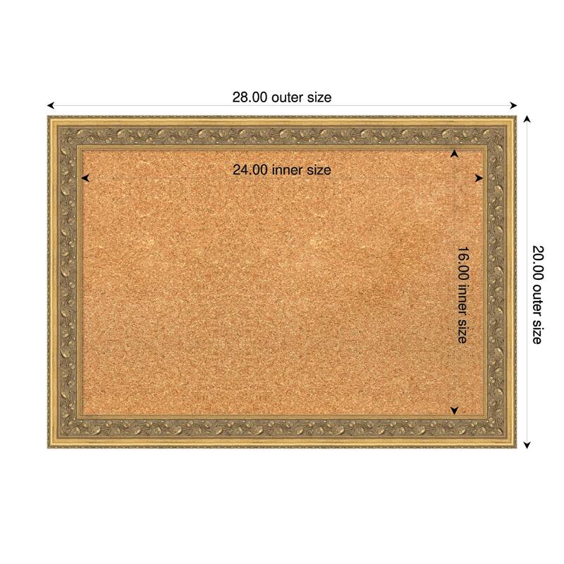 Carter Dark Gold Wood Framed Cork Board - Bulletin Board, Organization Board, Pin Board - Natural - 28 x 20 in