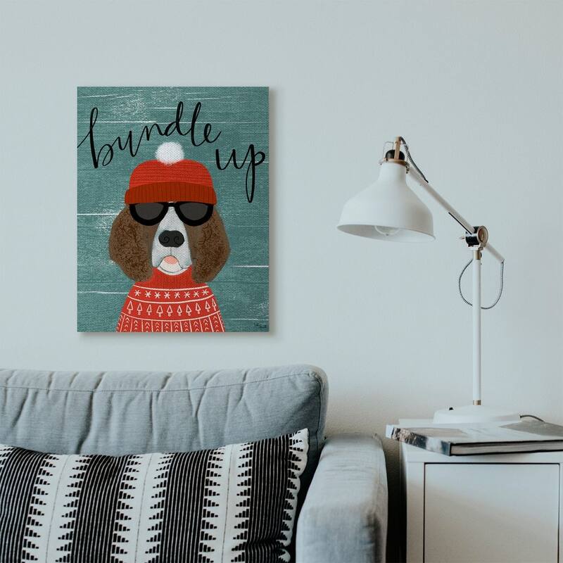 Stupell Bundle Up Dog Pet Animal Holiday Word Design Canvas Wall Art, Proudly Made in USA - 24 x 30