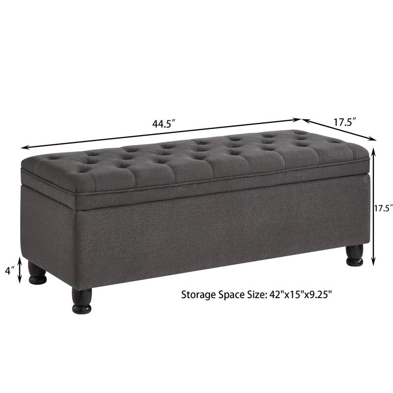 Bedroom End of Bed Bench with Spindle Wood Legs, Upholstered Decorative Stool Elegant Storage Bench with Flipping Lid