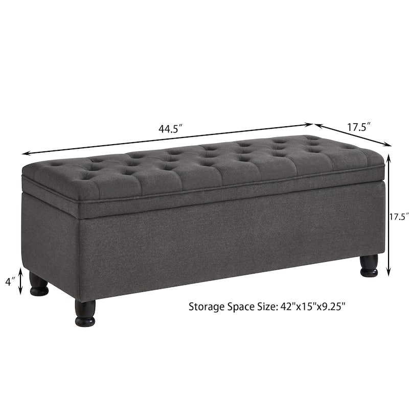 Upholstered Storage Ottoman, Linen Tufted Entryway Storage Bench with Wooden Legs for Living Room, Bedroom