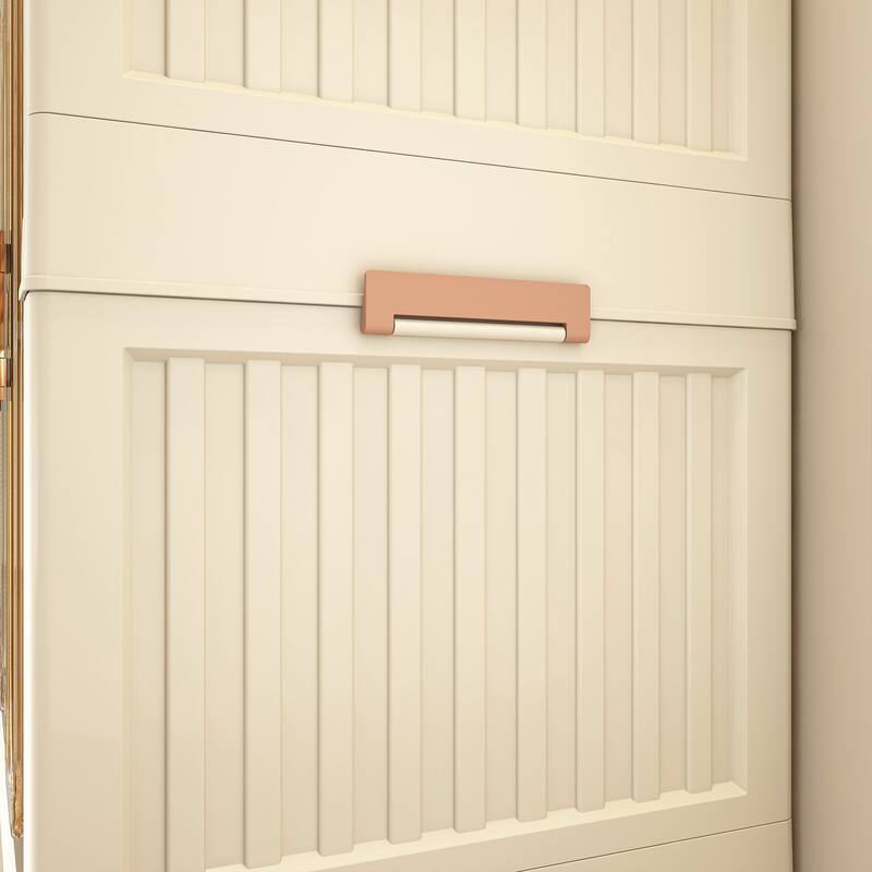 Cream White ABS Portable Wardrobe with Hanging Rods, Cubes and Magnet Doors - 36.22 x 17.72 x 62.2 in (L x W x H)