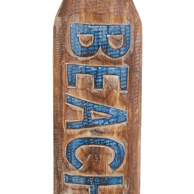 Brown Wood Beach House Sign Paddle Home Wall Decor with Blue Accents and Rope Detail