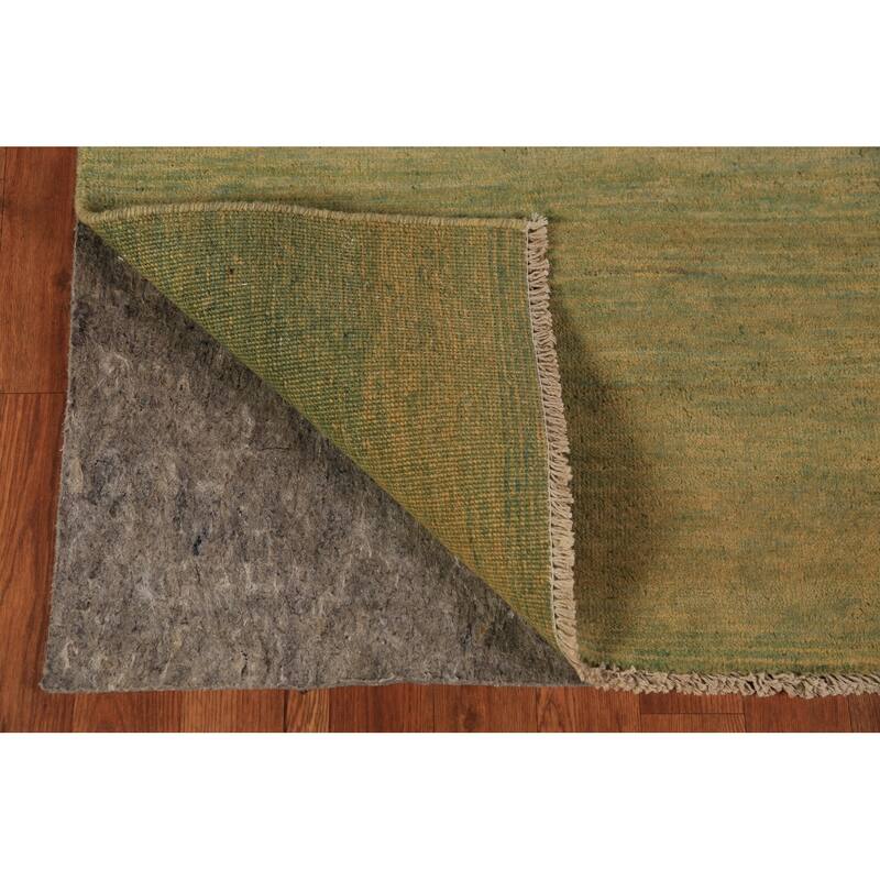 Green & Yellow Modern Gabbeh Runner Rug Handmade Wool Carpet - 2'8" x 9'6"