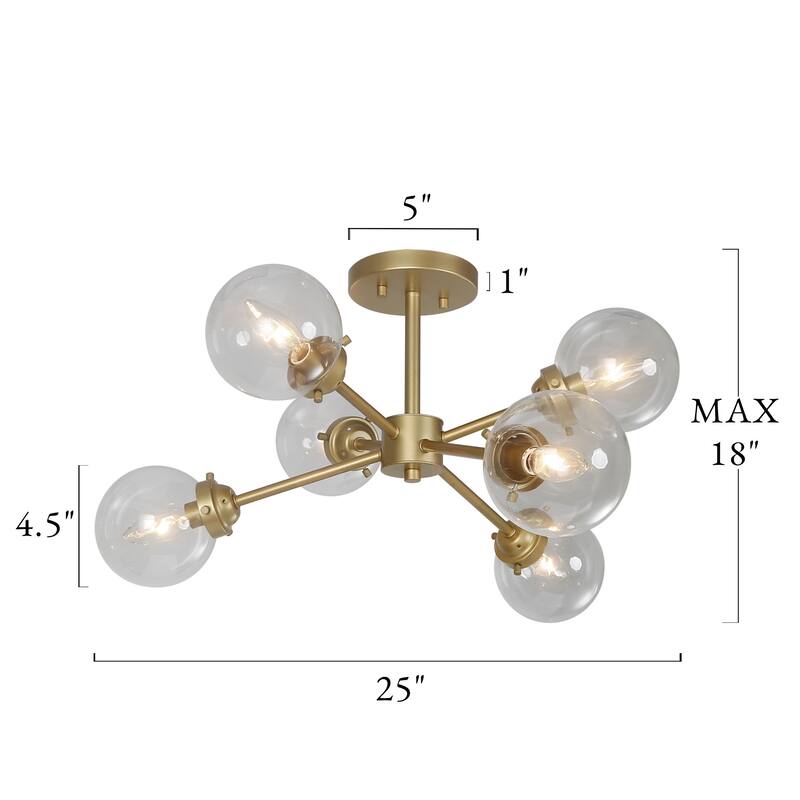 Bela Modern Gold 6-Light Semi-Flush Mount Sputnik Ceiling Lights
