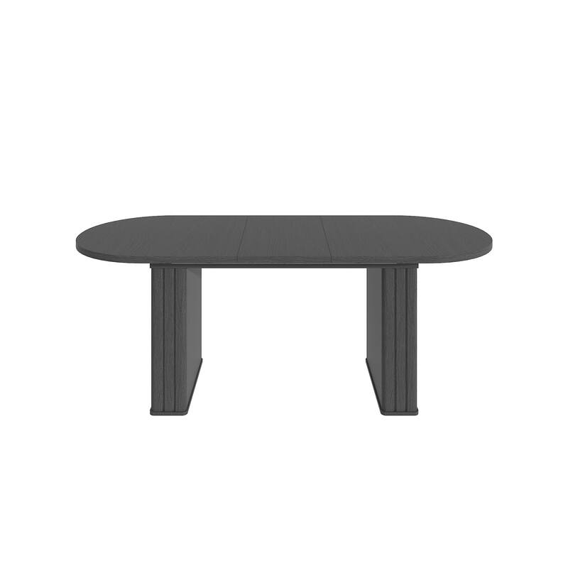 Kitchen extendable dining table for 4-8 people, oval kitchen table with wooden strip base for family living room (black)