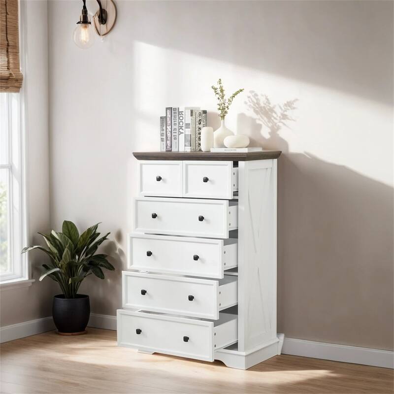 6 Drawer Dresser, Cabinet Tall Chest of Drawers Closet Organizers - White