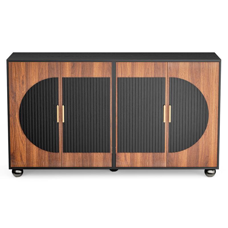 Modular Fluted Buffet Cabinet with Storage, Small Sideboard Table - Dark Walnut Full Size 