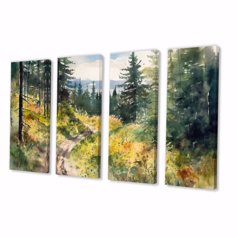 Designart "Little Road In Mountain Landscape VIII" Forest Multipanel Canvas Wall Art set