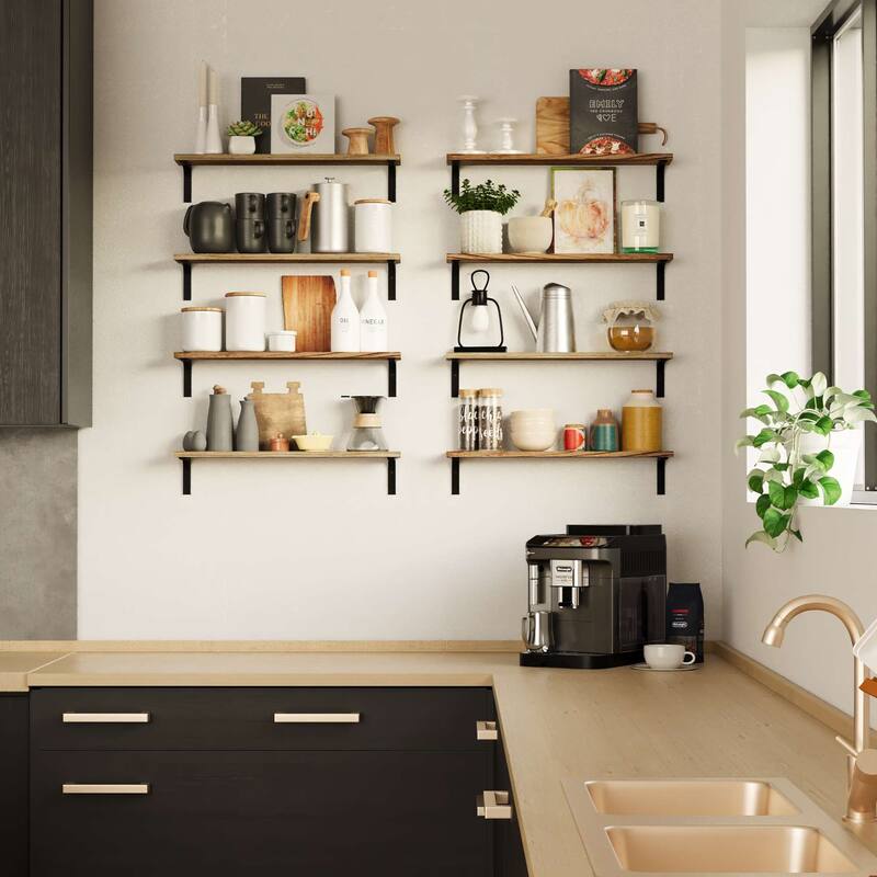 Wallniture Nola 24" Floating Shelves for Wall Decor, Wood Shelves for Living Room, Office, Kitchen Storage Shelves, 14 Pcs