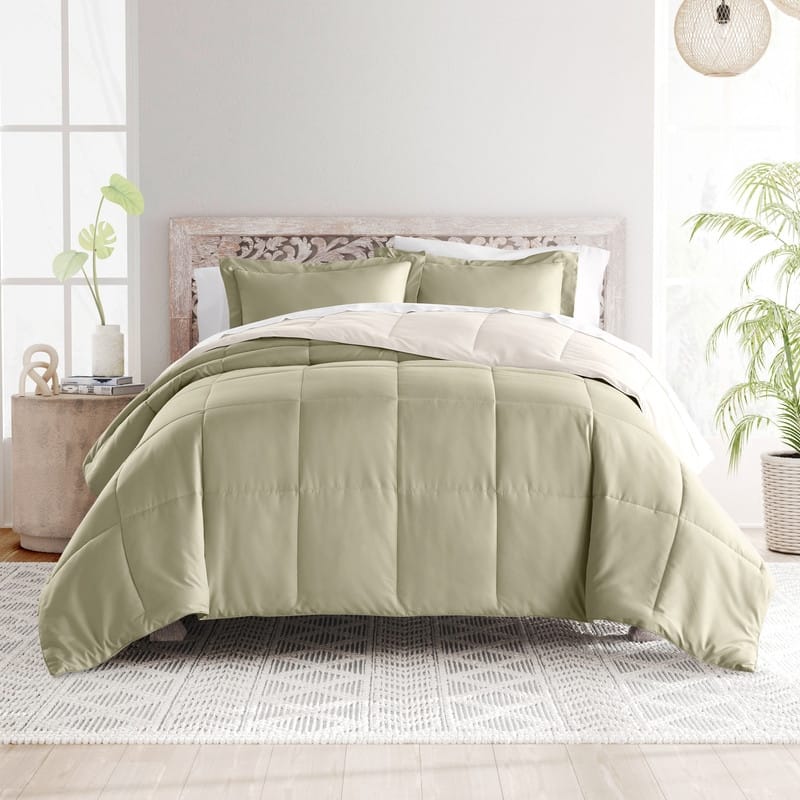 Soft Essentials All-season Down Alternative Reversible Lightweight Comforter Set - Sage & Ivory - Twin - Twin XL