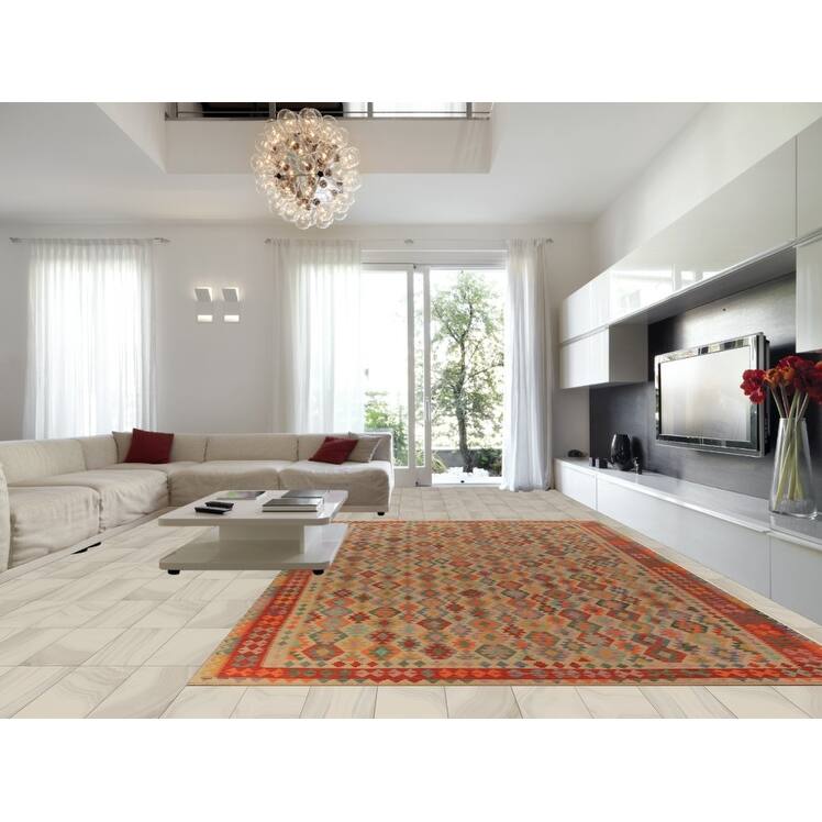 Geometric Kilim Oriental Large Rug Flatweave Wool Carpet - 10'2"x 16'10"