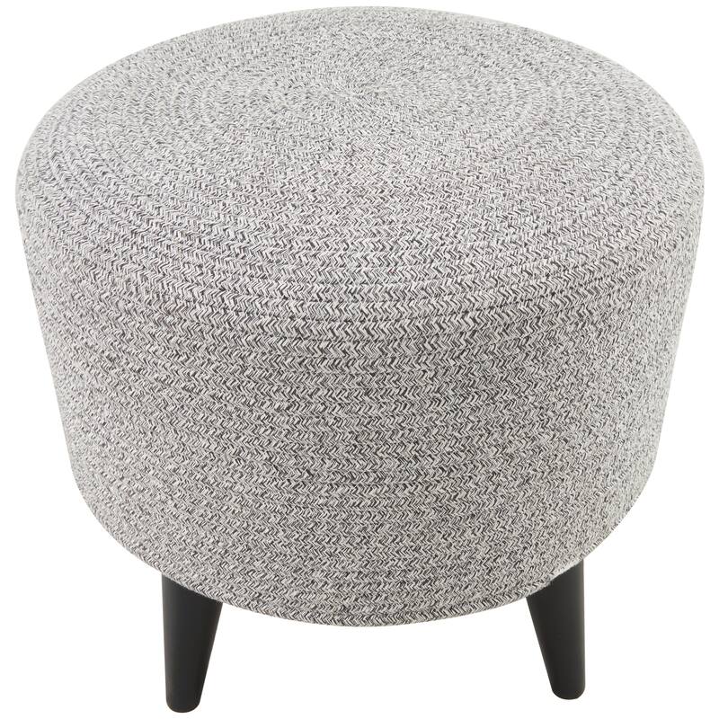 Light Gray or Beige Polyester Chevron Textured Stool with Black Wooden Legs