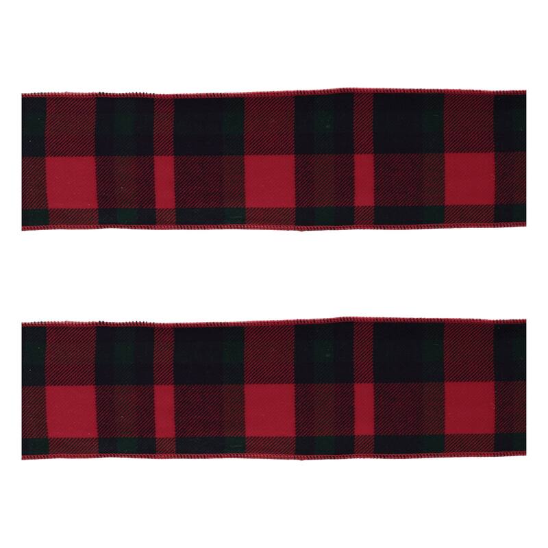 Red and Black Plaid Wired Ribbon (Set of 2)
