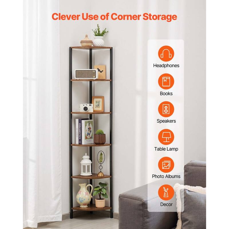 6-Tier Corner Shelf with LED Lights Narrow Display Rack for Home Storage - 11.2 x 11.2 x 67.5 in