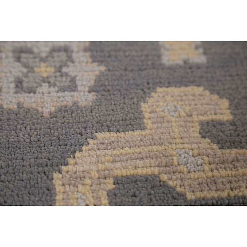 Gray Geometric Oushak Indian Area Rug Handmade Wool Carpet - 8'1" x 9'11"