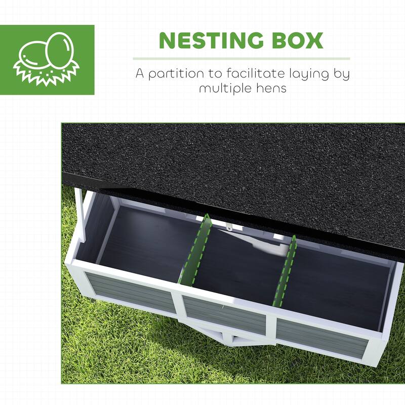 PawHut 43" Chicken Coop with Wheels, Mobile Chicken House with Nesting Box, Windows, Pull-out Tray, Perches