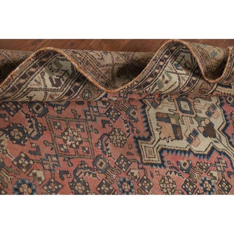 Pink Geometric Hamedan Persian Vintage Area Rug Handmade Wool Carpet - 4'8" x 6'10"