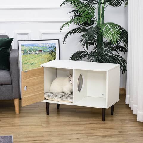 PawHut Indoor Cat Condo w/ Soft Cushion & Storage Space, 29.5" L x 15.75" W x 22" H