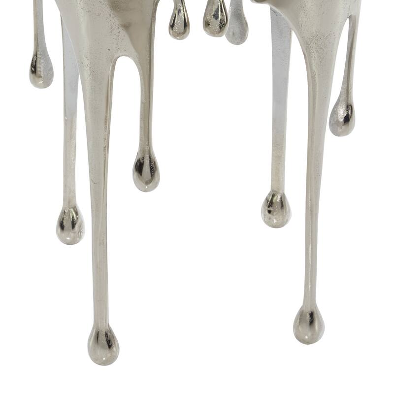 Aluminum Metal Abstract Drip Accent Table with Melting Design and Shaded Glass Top - Roche River Decor