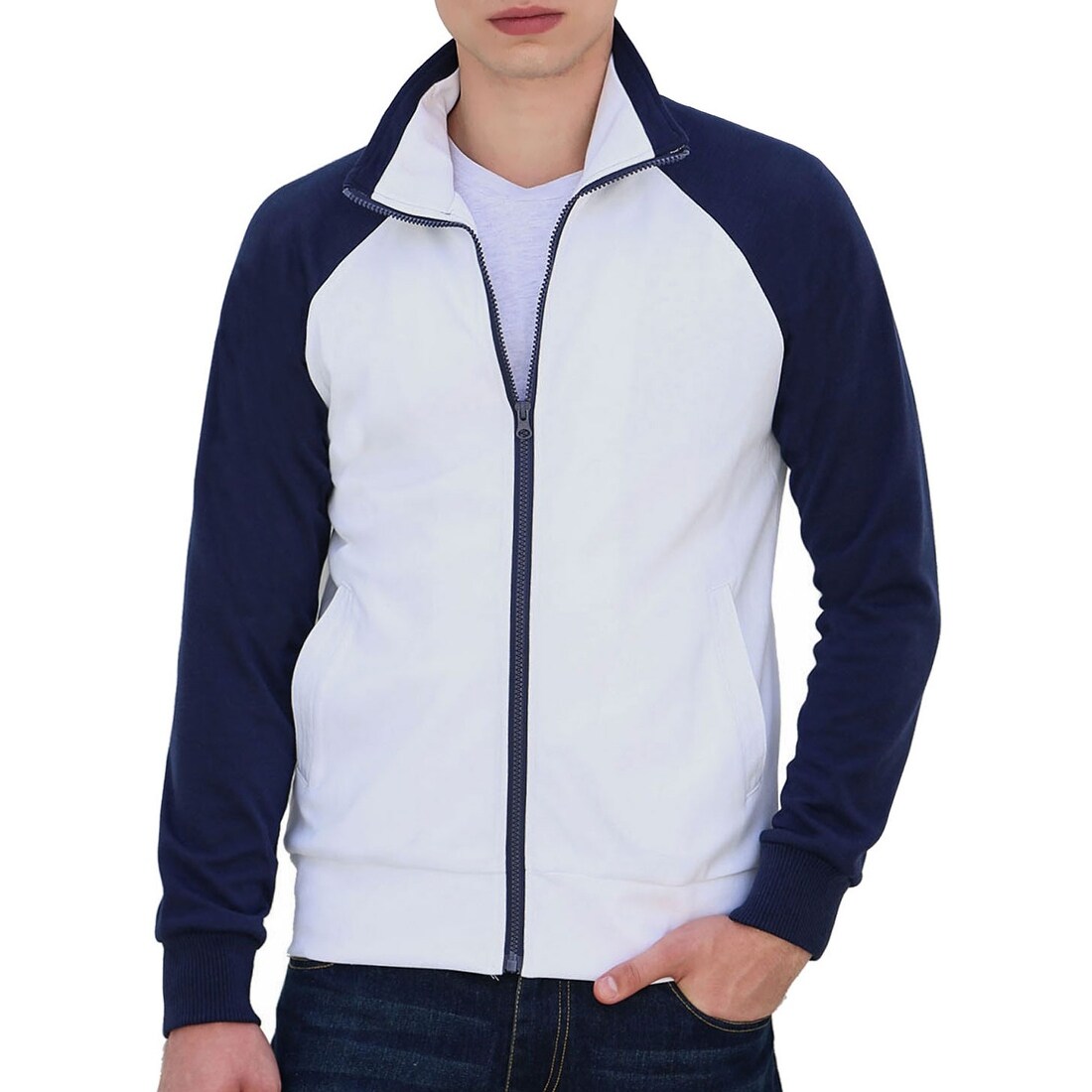 Shop Men Casual Training Colorblock Running Full Zip Athletic