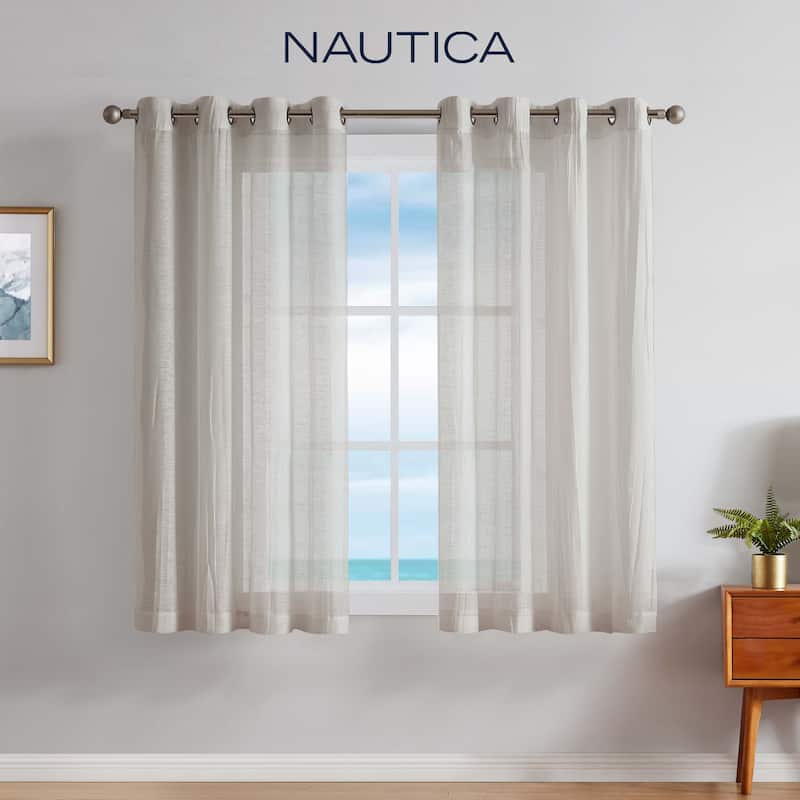 Nautica Cordelia Crushed Sheer Grommet Extra Wide Curtains (Set of 2) - 104 x 63 - Taupe