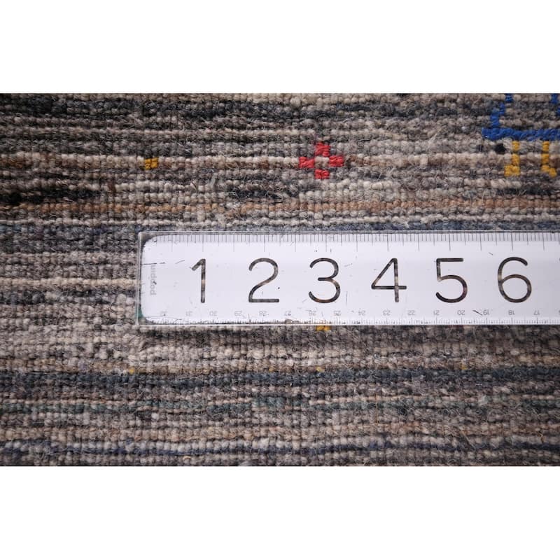 Striped Tribal Gabbeh Indian Square Area Rug Hand-Knotted Wool Carpet - 7'7"x 8'0"