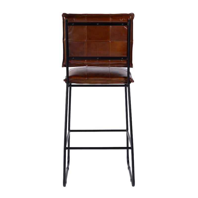 Niles 30 in. Seat Height Leather and Iron Bar Stool with Footrest