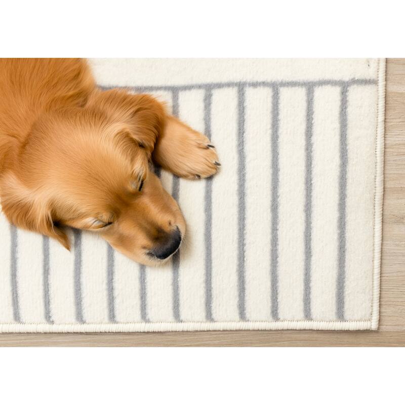 Forte White Grey Curved Arches Indoor Area Rug