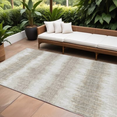 HomeRoots Striped Transitional Rectangle Outdoor Rug
