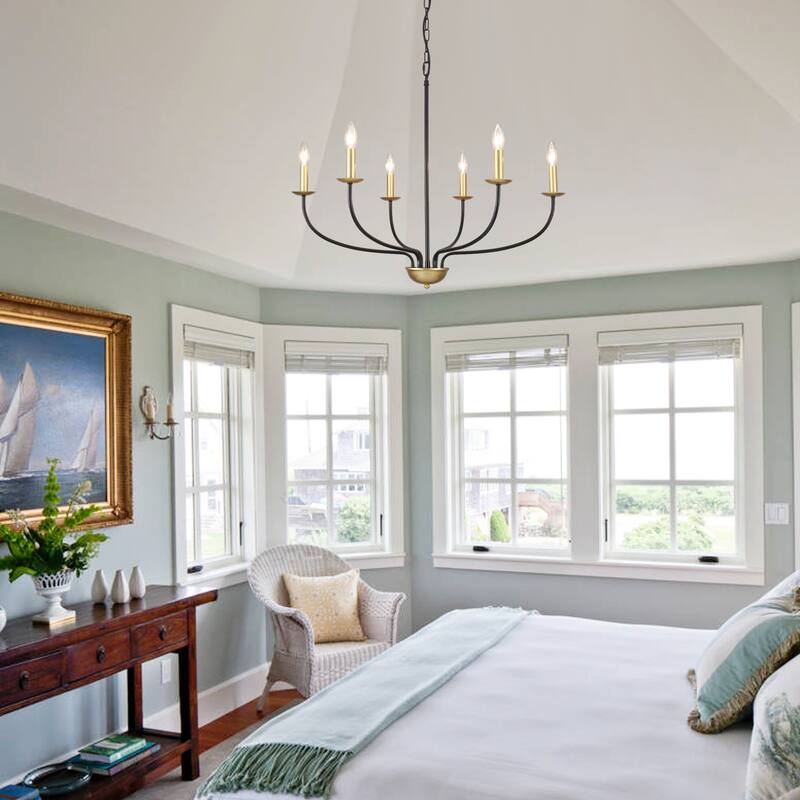 6-Light Farmhouse Candle Chandelier Modern Hanging Lamp for Living Room Kitchen Hallway Entryway - N/A