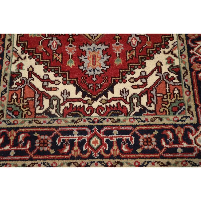 Hand Knotted Oriental 100% Wool Carpet Traditional Medallion Oranges & Rust Heriz (serapi) Area Rug - 5' 11'' X 3' 11''