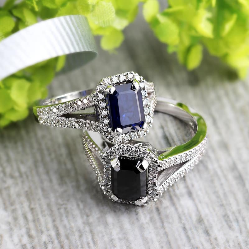 Auriya 18k Gold 2 1/2ctw Emerald-cut Halo Black Diamond Engagement Ring (H-I, SI1-SI2)