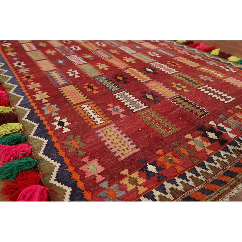 Kilim Qashqai Persian Vintage Rug Hand-Woven Geometric Wool Carpet - 4'6"x 7'7"