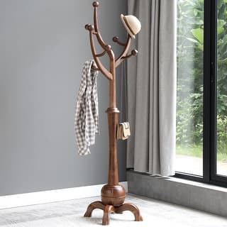 Tree-branch Rubberwood Freestanding Coat Rack with Hooks