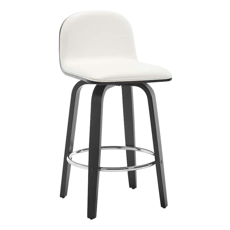 Faux Leather Upholstered Swivel Counter/ Bar Stools with Wood Frame - Single - Cream - Counter Height
