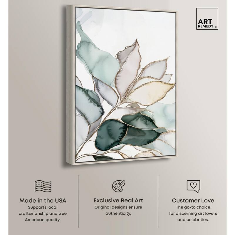 Pastel Leaves with Gold I Canvas by Art Remedy