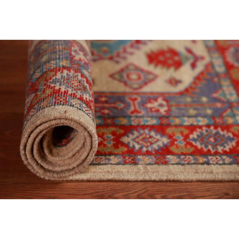 Traditional Kazak Accent Rug Hand-Knotted Beige Wool Carpet - 2'10"x 4'0"