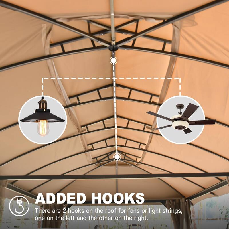 10x20FT Outdoor Gazebo with Double Roofs, Privacy Curtains, Mosquito Netting, Heavy Duty Metal Frame for Patio, Backyard