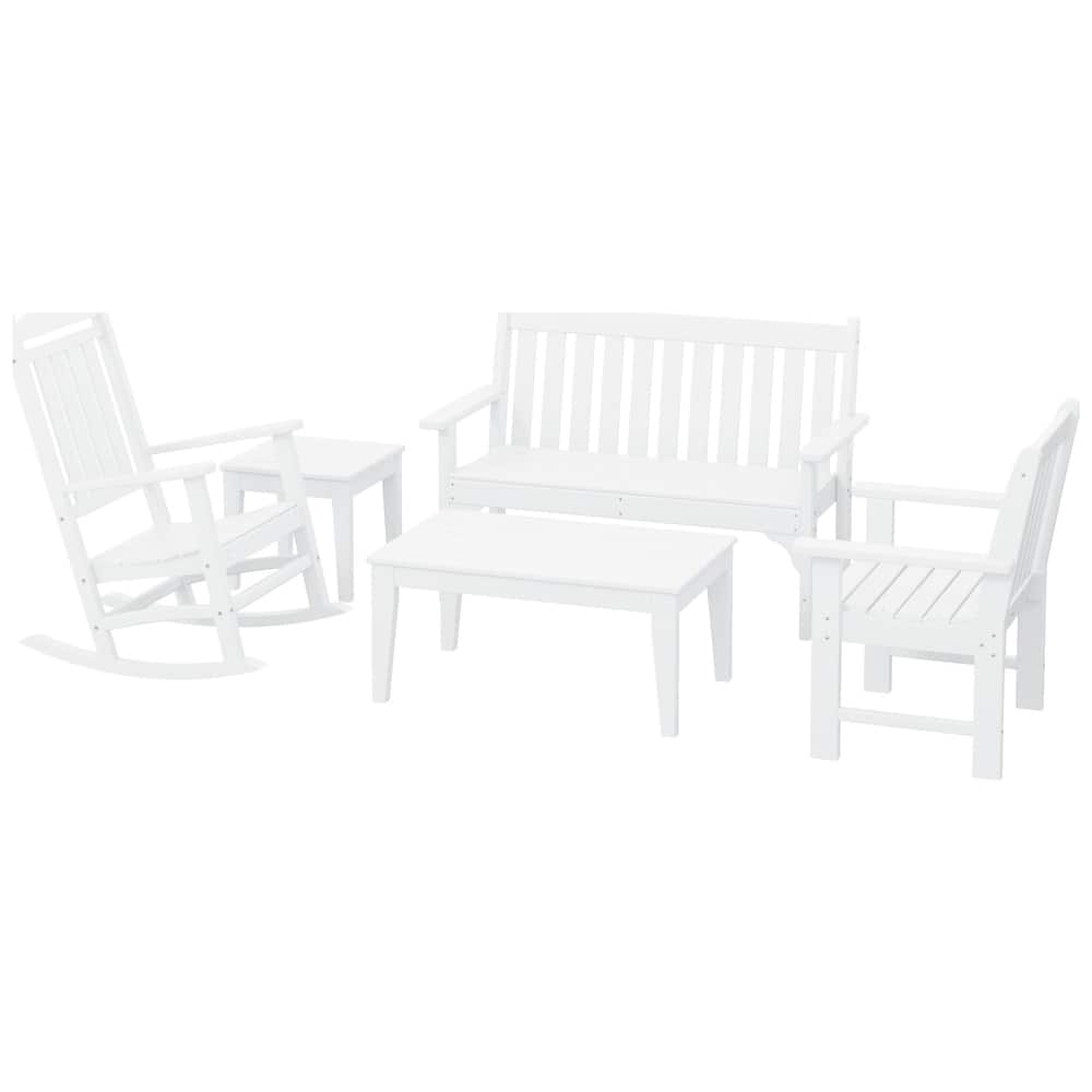 Laguna Outdoor Patio 5-Piece Porch Bench & Rocking Chair Conversation Set