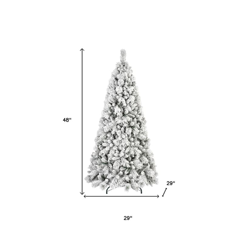 HomeRoots 4' Full Flocked Pine Christmas Tree - Green - 29.00 in. x 48.00 in. x 29.00 in.