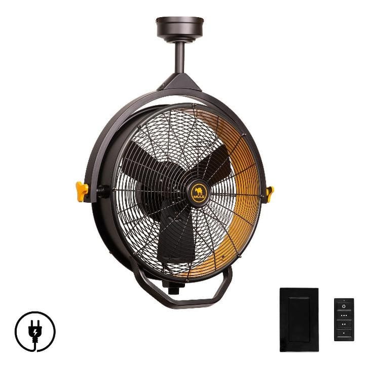 18" Mule Jet Black and Yellow Damp-Rated Garage Ceiling Fan with Remote Control - 18 Inches