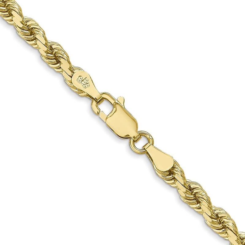Curata 10k Yellow Gold 8" Solid 4mm Sparkle Cut Rope Chain Bracelet