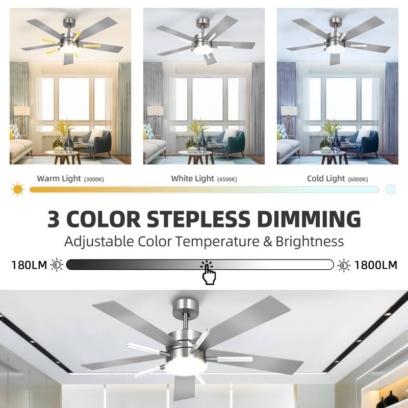 Moasis 5 Blades 60'' Ceiling Fan with Lights and Remote Control,Crystal Rod Design and Memory Function